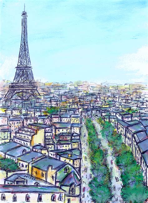 Paris City, Drawing by Kirstin Mccoy | Artmajeur