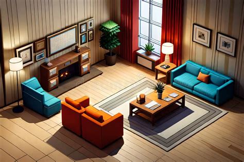 Detailed Isometric Living Room, Pixel Art Stock Illustration ...