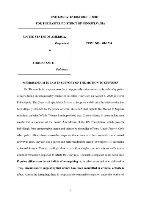 Writing sample Motion to suppress - UNITED STATES DISTRICT COURT FOR THE EASTERN DISTRICT OF ...