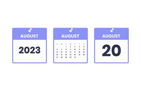 August calendar design. August 20 2023 calendar icon for schedule, appointment, important date ...