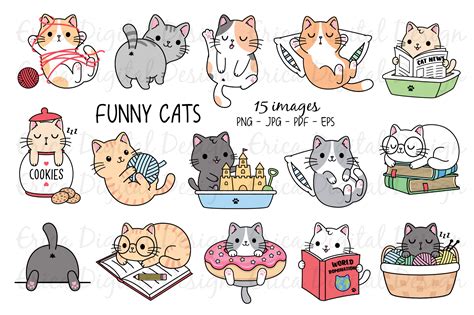 Funny Cats Clipart set - 15 cute images