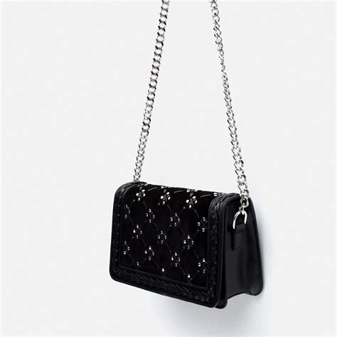 Zara Studded Leather Messenger Bag in Black | Lyst