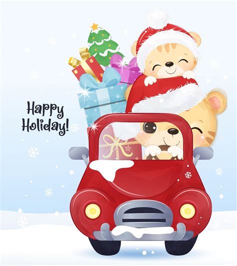 Christmas greeting card with cute animals 1518190 Vector Art at Vecteezy