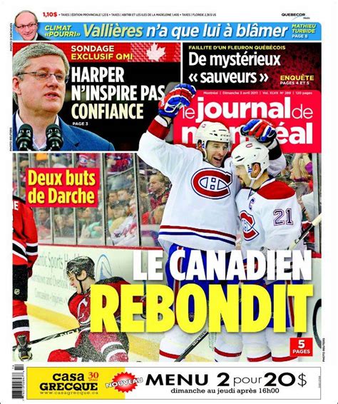 Newspaper Le Journal de Montréal (Canada). Newspapers in Canada. Sunday's edition, April 3 of ...