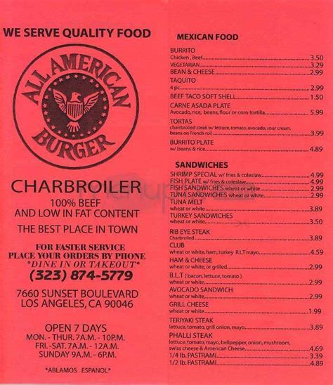 Menu of All American Burger in West Hollywood, CA 90046