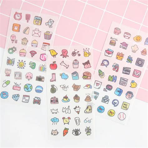 6Sheets/Pack Cute small objects Decoration Scrapbooking Stickers Transparent PVC Stationery ...