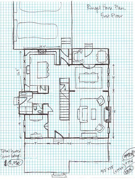 Ringel House Plan, graph paper- first floor | Drawing house plans ...