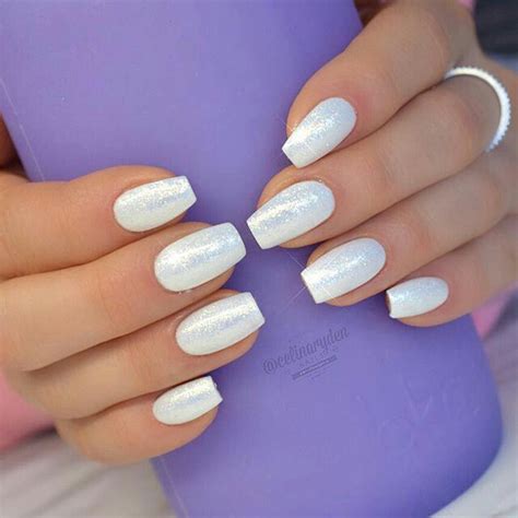 Shiny White Nail Arts | Glitter gel nails, White glitter nails, Trendy ...