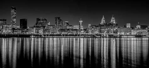 Liverpool skyline in the night Black and White Photograph by Paul ...