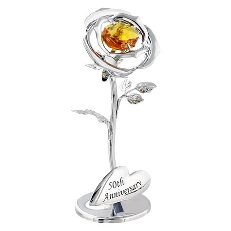 Modern "50th Anniversary" Silver Plated Flower with Gold Swarovski ...