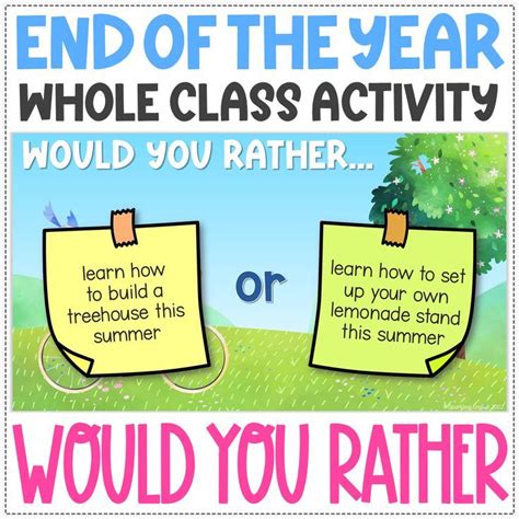 Answer 30 fun end of the school year themed "Would You Rather" questions through this Google ...