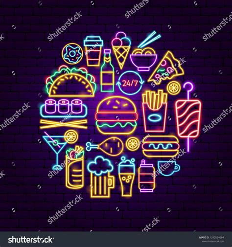 Fast Food Neon Concept. Vector Illustration of Menu Promotion. # ...