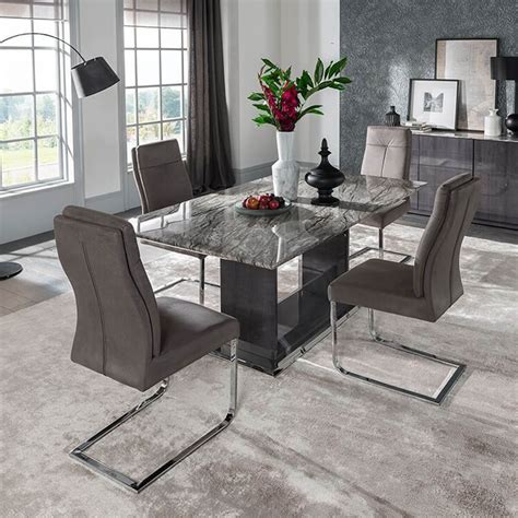 Rina Grey Marble Dining Table Set | Modern Marble | FADS