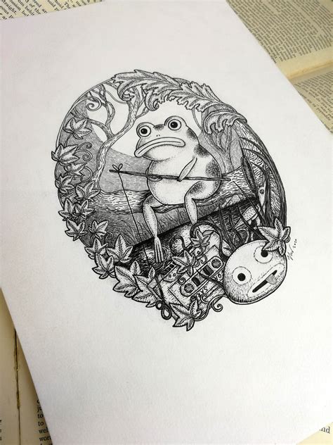 Sad Frog- Original ink drawing- Over The Garden Wall inspired art