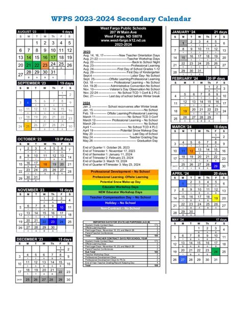 West Fargo Public Schools Calendar 2023-2024 in PDF