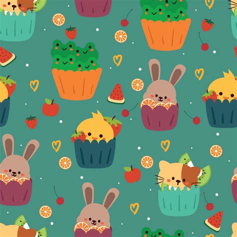 seamless pattern cartoon animal cupcake. cute animal wallpaper for textile, gift wrap paper ...