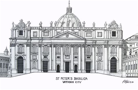 ST PETERS BASILICA - Pen and ink drawing by Frederic Kohli of the historic St Peter's Basilica ...