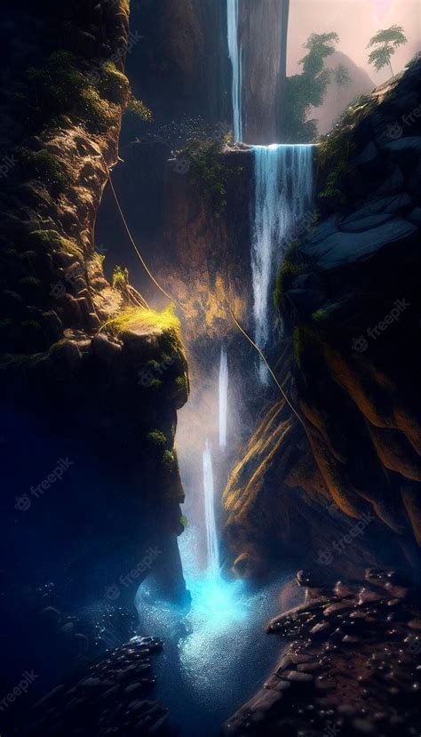 Premium Photo | Mystical magical waterfall in the mountains