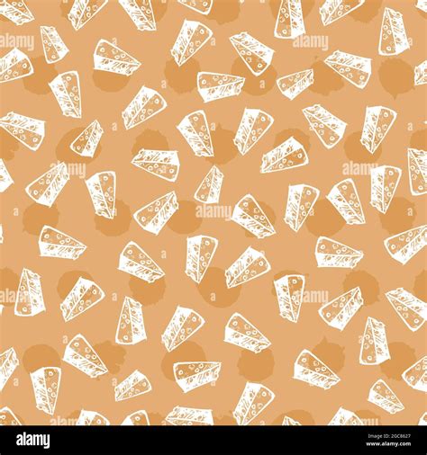 Vector beige parmesan cheese pen sketch scattered seamless pattern with polko dots background ...