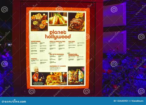 Planet Hollywood Menu Sign at Lake Buena Vista. Editorial Photo - Image ...