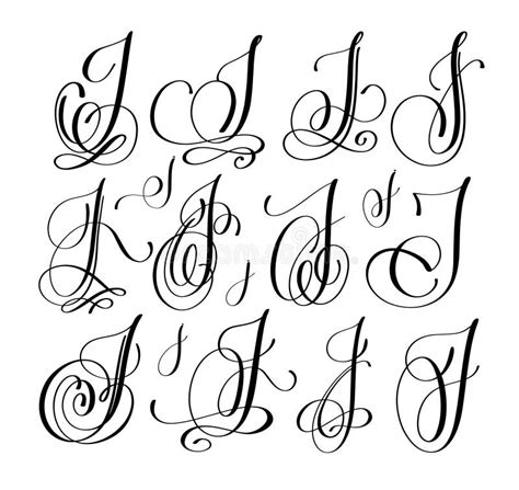 Calligraphy Lettering Script Font J Set, Hand Written Stock Vector - Illustration of isolated ...