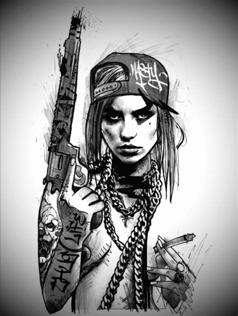 Skull Gangster Girl Drawings