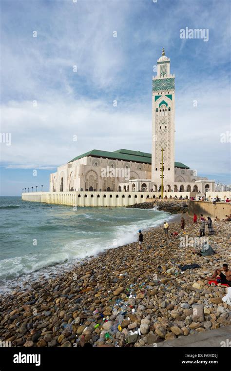 Hassan II Mosque and beach, Casablanca, Morocco Stock Photo - Alamy