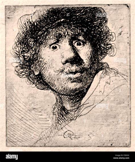 Self portrait open mouthed 1630 etch etching Rembrandt Harmenszoon van ...