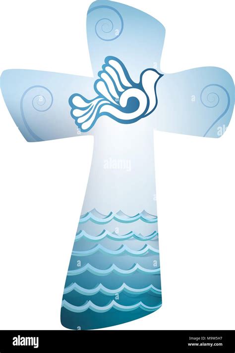 Christian Cross Baptism Holy Spirit Symbol Dove Waves Water, 49% OFF