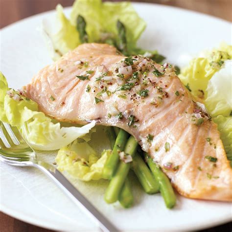 Poached Salmon Salad with Lettuce and Asparagus Recipe - Erik Oberholtzer, Matt Lyman