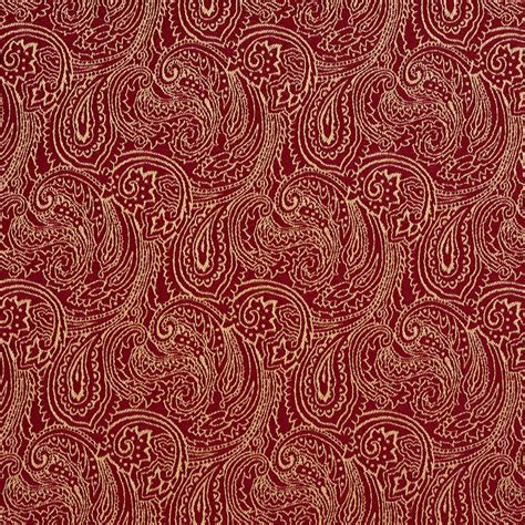 Red, Traditional Paisley Jacquard Woven Upholstery Fabric By The Yard