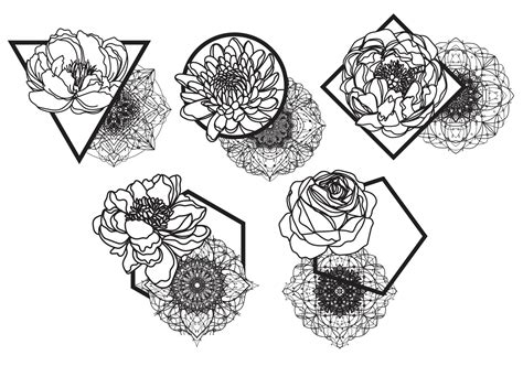 Tattoo art flower set drawing and sketch 6700493 Vector Art at Vecteezy