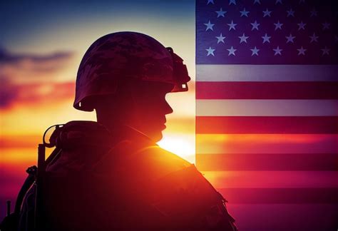 Premium AI Image | USA army soldiers saluting on a background of sunset or sunrise and USA flag ...