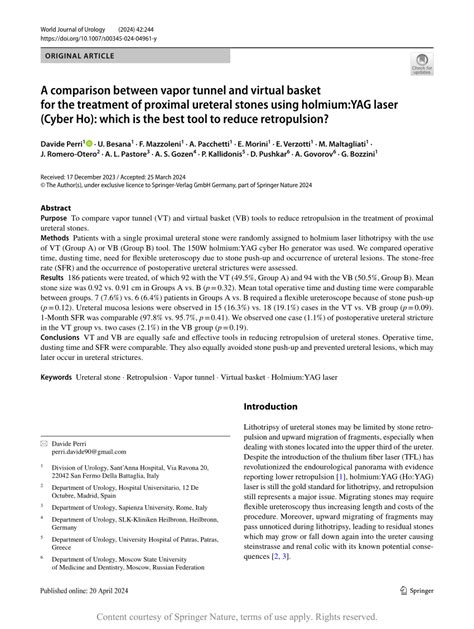 A comparison between vapor tunnel and virtual basket for the treatment of proximal ureteral ...