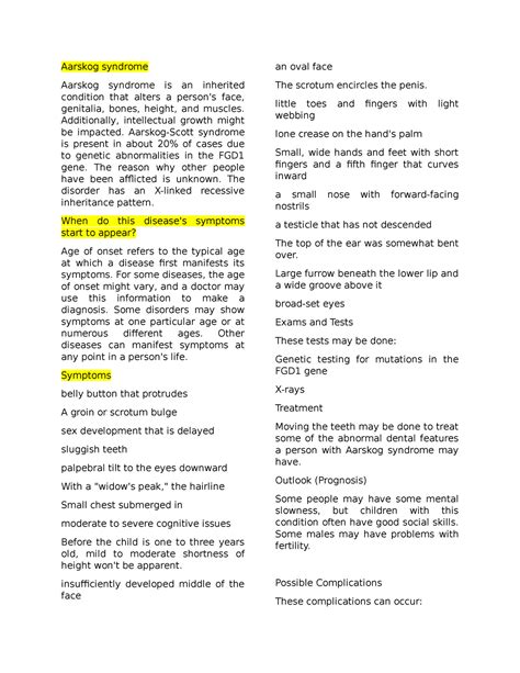 Aarskog syndrome - Aarskog syndrome Aarskog syndrome is an inherited condition that alters a ...