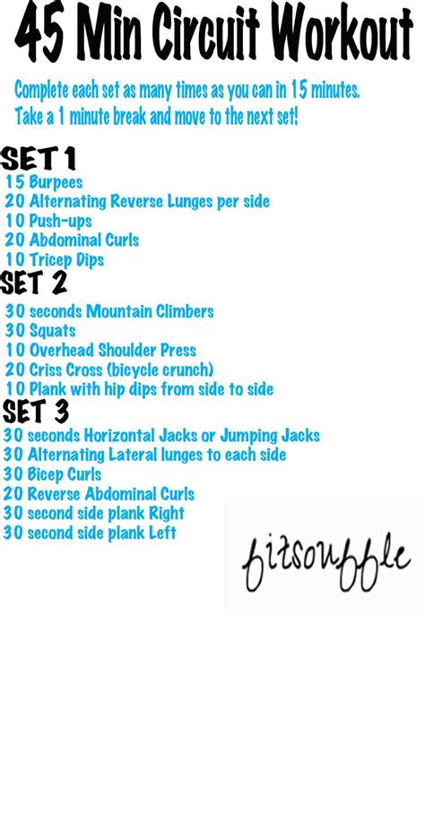 45 minute Circuit Workout. 3 sets of 15 minutes each and youre done ...