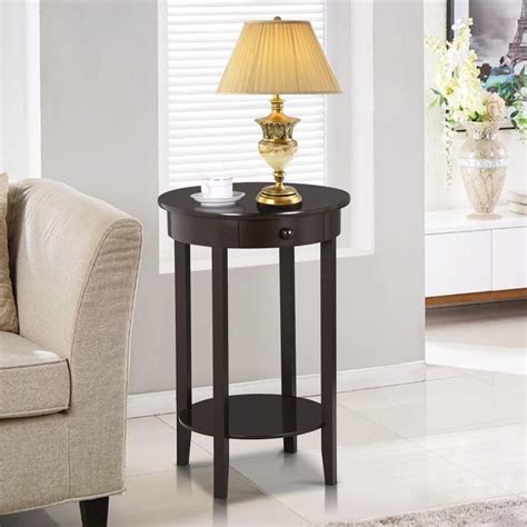 Yaheetech Round Sofa Side End Table with Drawer Wood Beside Nightstand ...