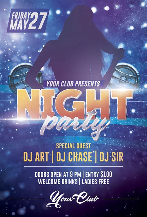 Night club party poster psd template