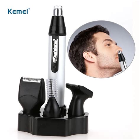 kemei Professional 4 in 1 electric nose trimmer rechargeable men's ear nose hair cutter men face ...