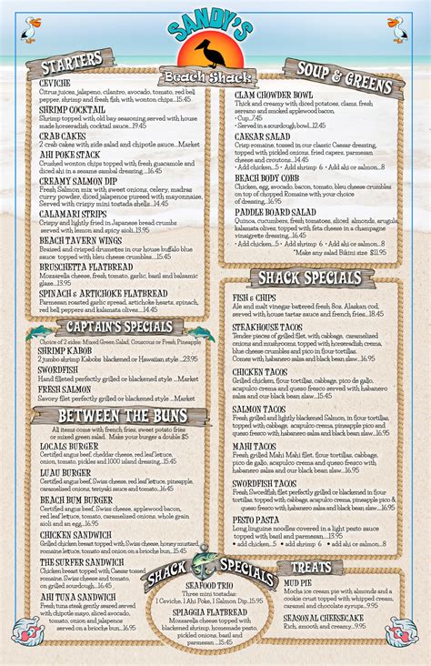 Menus – Sandys Beach Shack