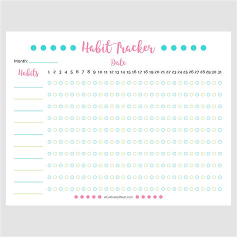 Printable Habit Tracker- Self Improvement Planner- A Cultivated Nest