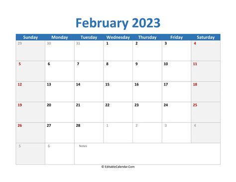 Download 2023 Printable Calendar February (PDF Version)