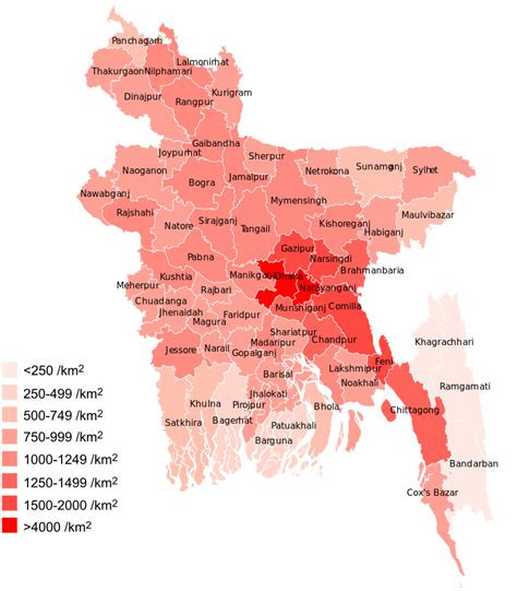 Population density of Bangladesh according to districts (census 2011 ...