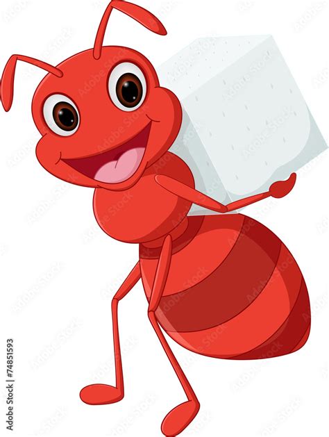 Happy ant cartoon carrying sugar Stock Vector | Adobe Stock