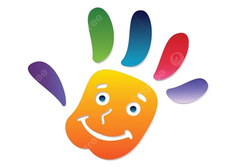 Cheerful Kids Hand Logo Vibrant Handprint On A White Background With A Joyful Expression Vector ...