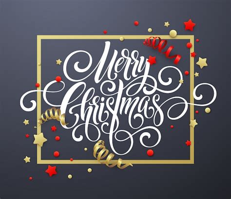 Premium Vector | Merry christmas handwriting script lettering, greeting ...