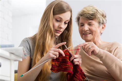 Lesson Of A Knitting With Grandma Stock Photo - Image: 70468904