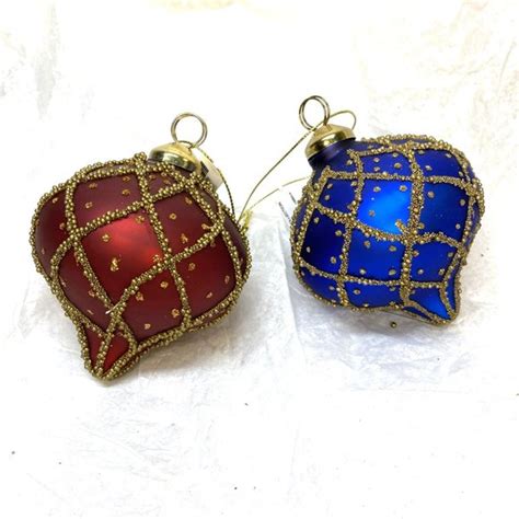 JC Penney | Holiday | Vintage Christmas Ornaments Teardrop Red N Blue W Gold Decor Set Of 2 Nwt ...