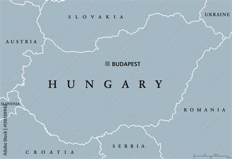 Naklejka hungary political map with capital Budapest, national borders and neighbor countries ...