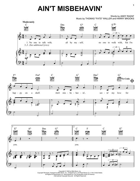 Ain't Misbehavin' sheet music by Fats Waller (Piano, Vocal & Guitar (Right-Hand Melody) – 16476)